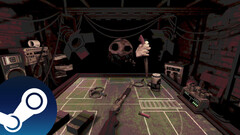 Buckshot Roulette》的截图，展示了游戏中与庄家对战的惊悚氛围。(图片来源：Steam）