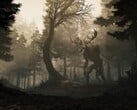 游戏 GreedFall 中的图片,显示了一片森林和一只生物。(图片来源:Steam)