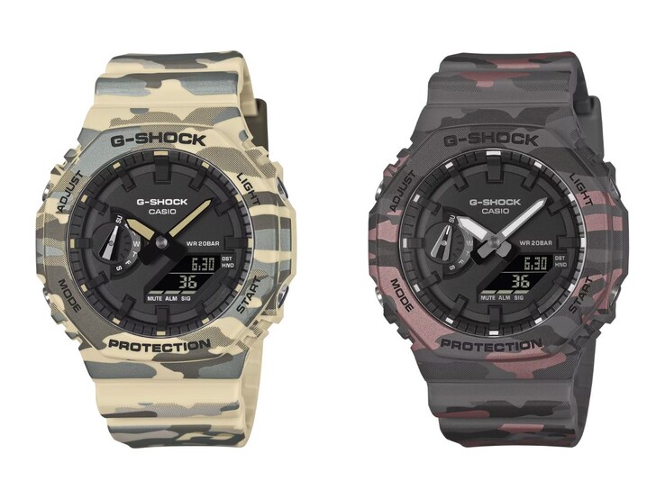 卡西欧 G-Shock GA-2100CM-5A（左）和 GA-2100CM-8A（右）手表