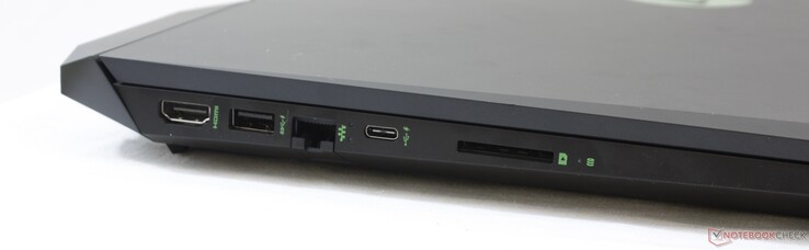 Left: HDMI, USB 3.1 Ge. 1 (w/ HP Sleep and Charge), Gigabit RJ-45, USB 3.1 Gen 2 Type-C (10 Gbps, Power Delivery 3.0, DisplayPort 1.4), SD reader
