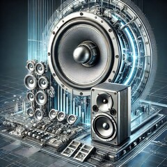 结合传统扬声器和定向声能系统的未来派插图（图片来源：OpenAI/DALL-E）