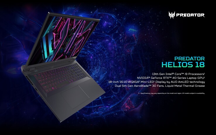 Acer Predator Helios 18的主要规格（图片来自Acer）。