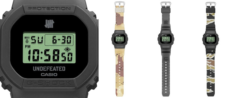 卡西欧 G-Shock x Undefeated 合作款手表配有三条可互换的表带（如图）。(图片来源：卡西欧）
