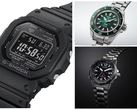 图为卡西欧 GW-5000HS-1（左）、精工 Prospex SRPL53K1（右上）和西铁城 Promaster 机械 GMT 手表（右下）。(图片来源：卡西欧、精工、西铁城）