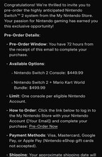 任天堂 Switch 2 预购邮件（图片来源：Wario64 X 账户）