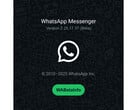 带有繁忙绿色背景和 WhatsApp 徽标的闪屏，其中提到了最新 beta 版本的编号。(图片来源：@WABetaInfo on X）