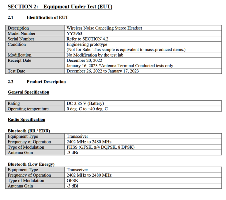 索尼WF-1000XM5的FCC列表（图片来自FCC）