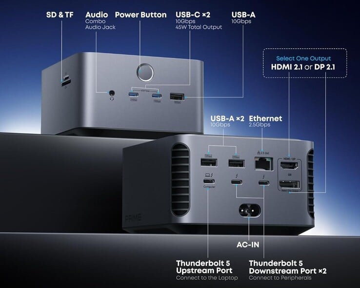 Anker Prime TB5 扩展坞（14 合 1、8K、雷电 5）。(图片来源：Anker）