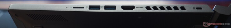 右侧：microSD、2 个 USB-A 3.1 Gen 2、HDMI 2.1、Kensington 锁