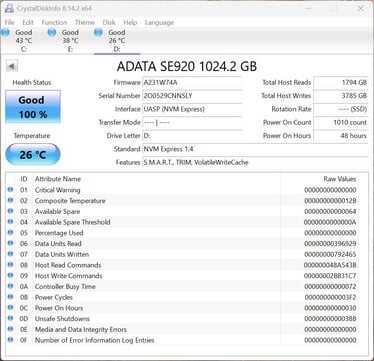 ADATA SE920 采用 UASP（USB 附加 SCSI 协议）