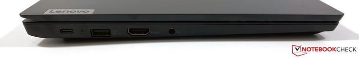 左侧。USB-C 3.2 Gen.1（DisplayPort-ALT-Mode 1.2，Power Delivery 3.0），USB-A 3.2 Gen.1（供电），HDMI 1.4b，3.5毫米立体声插孔