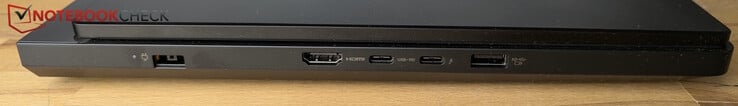 左:电源、HDMI、带 Thunderbolt 4 的 USB-C(DisplayPort)、USB-C(10 Gbps,功率传输 65-100 W,DP)、USB-A(10 Gbps,始终保持开启状态)