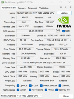 GPU-Z NvidiaGeForce RTX 4060 笔记本电脑