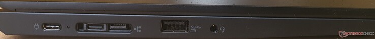 左边：2个USB-C 3.2 Gen2/底座端口（10 GBit/s），USB-A 3.2 Gen1（5 GBit/s），组合音频端口