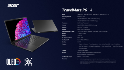 宏碁 TravelMate P6 14：规格。(图片来源：宏碁）