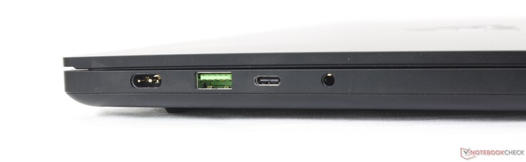 左边：AC适配器，USB-A 3.2 Gen. 2，USB-C 3.2 Gen. 2 w/ USB4 + DisplayPort 1.4 + Power Delivery，3.5毫米组合音频