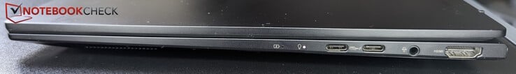 右侧USB-C（USB 4，高达 40 Gb/s）、USB-C（USB 3.2 Gen 2，10 Gb/s）