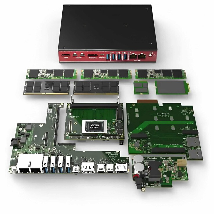 Bedrock RAI300 无风扇迷你 PC 可配备大量模块进行扩展。(图片来源：SolidRun）