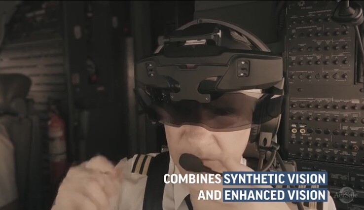 SkyLens 头戴式显示器可为飞行员提供 180 度混合现实视角。(来源：AerSale）