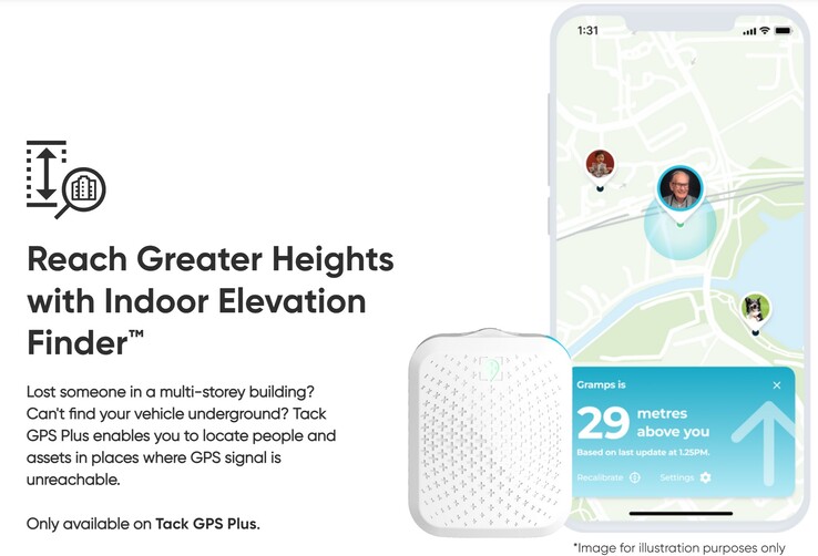 新款 Tack GPS Plus 增加了室内海拔高度探测器，可在多层建筑内更快地找到迷路者。(来源：Tack One）