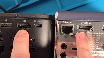 普通 DisplayPort 与混合端口（图片来源：Jon Bringus on YouTube）