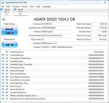 ADATA SE920 采用 PCIe 4.0 x4 接口