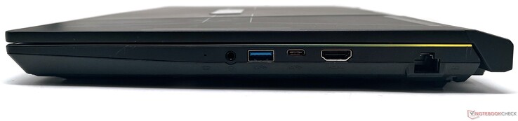 右边：3.5毫米组合音频插孔，USB 3.2 Gen1 Type-A，USB 3.2 Gen1 Type-C，HDMI输出，千兆以太网