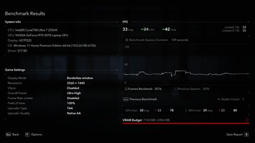 原生 QHD:33 帧/秒,卡顿次数为 1
