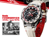 卡西欧 Edifice x 本田 ECB-2300HR-1AJR，图为白色背景下的本田 F1 贴花。(图片来源：Casio Japan - 已编辑）