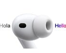 AirPods Pro 3 将西班牙语翻译成英语的艺术表现。(图片来源：Apple)