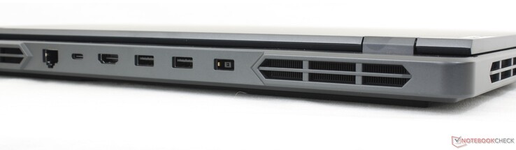 后部：1 Gbps RJ-45，USB-C 3.2 Gen. 2 w/ PD (140 W) + DisplayPort 1.4，HDMI 2.1，2个USB-A 3.2 Gen. 1，AC适配器