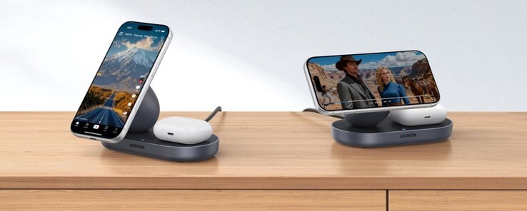 Ugreen 15W 二合一磁性无线充电器。(图片来源:Ugreen)
