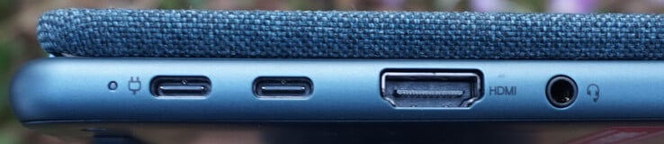 左边的端口：2个USB-C（5Gbit/s，DP，电源连接），HDMI 2.0，耳机