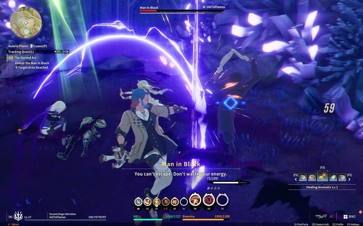 与大多数依赖技能轮换和冷却杂耍的 MMORPG 不同,《星际共鸣》的战斗以动作为先。(图片来源:Darryl Linington - Notebookcheck)