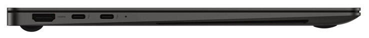 左侧：HDMI，2个Thunderbolt 4（USB-C；Power Delivery，DisplayPort）。