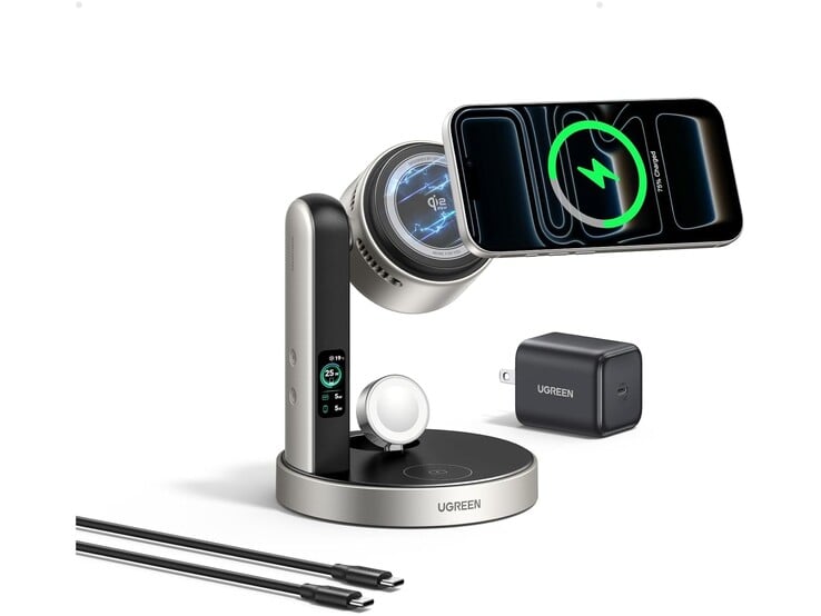 该充电站随附一个适配器和一条 USB-C 数据线