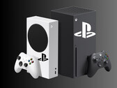 显示索尼 PlayStation 徽标的 Xbox 游戏机模拟图（图片来源：索尼 PlayStation、微软 Xbox Gaming，有编辑）。