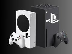 显示索尼 PlayStation 徽标的 Xbox 游戏机模拟图（图片来源：索尼 PlayStation、微软 Xbox Gaming，有编辑）。
