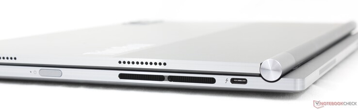 右侧（仅限 Windows 笔记本电脑模式）：支持指纹识别的电源按钮、USB-C 4.0 + Thunderbolt 4（带 DisplayPort 和电源传输功能