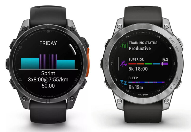 Fenix 8 旁边的 Fenix 7 Pro。(图片来源：Garmin 和 WinFuture - 已编辑）
