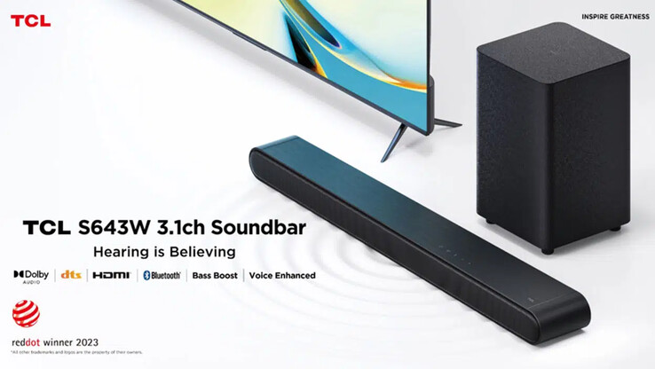 TCL S643W Soundbar（图片来源：TCL）。