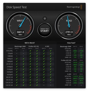 MacBook Air M1：Blackmagic 磁盘速度测试