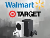 沃尔玛和 Target 的标志显示在 Xbox 游戏机上方（图片来源：沃尔玛、Target、Xbox Wire，有编辑）