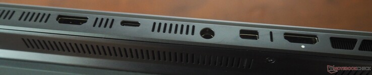 后部：HDMI 2.1、USB-C 4（DP 2.1、140 W PD）、电源、Mini-DisplayPort 2.1（dGPU）、HDMI 2.1（dGPU）