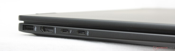 左：USB-A（10 Gbps）、HDMI 2.1、USB-C Thunderbolt 4（带 DisplayPort + 电源传输）、USB-C（10 Gbps）（带 DisplayPort + 电源传输