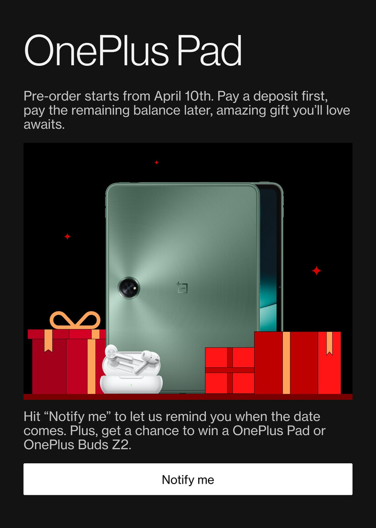 OnePlus宣布为Pad预购提供押金计划。(来源：OnePlus)