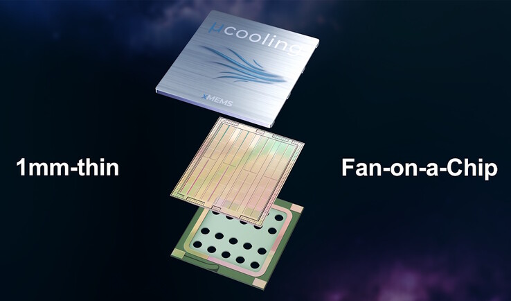 xMEMS XMC-2400 振动薄压电薄膜，推动空气通过微冷却芯片。(图片来源：xMEMS）