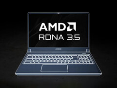 RDNA 3.5 可使用到 2029 年。图为显示 AMD 游戏笔记本电脑的效果图。(图片来源:AMD - 已编辑)
