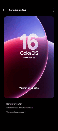 雷诺 11 5G 上的 ColorOS 16 OTA（图片来源：Oppo 社区）
