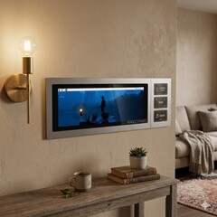 超宽面板的分辨率为 480 x 1920,支持 10 点触摸和人工智能生成的背景。